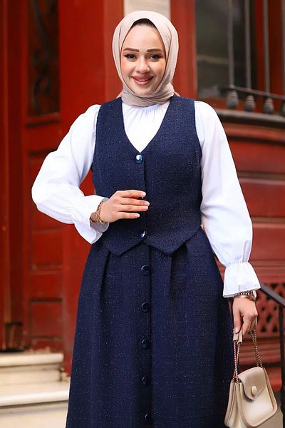 Tesettür Diyarı Women's Three Button Vest Tweed Hijab Suit