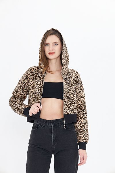 DAB Leopard Patterned Hooded Zippered Sweatshirt