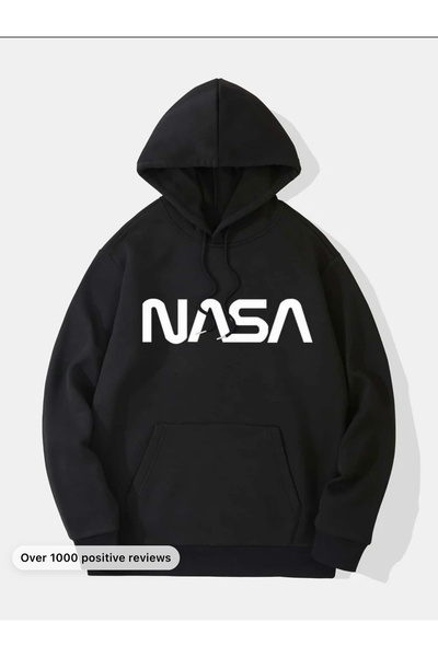 NEW TRENDY COLLECTİON Big Chest Nasa Printed Kangaroo Hooded Sweatshirt