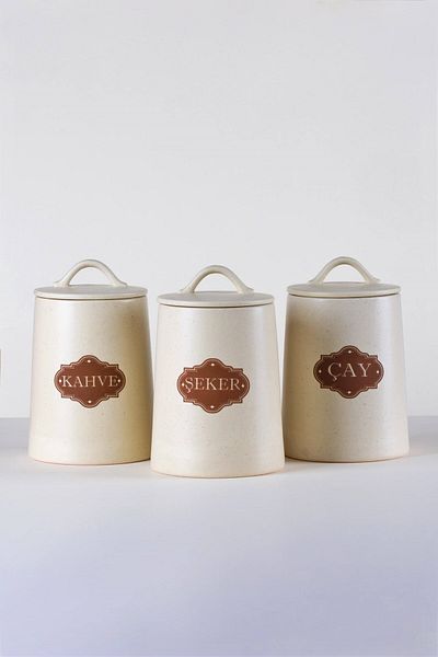 Glore Cream Ceramic 3-Piece Jar - Spice Holder Set