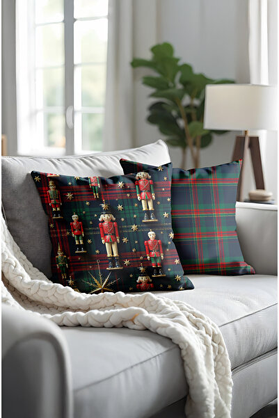 MUN HOME Yılbaşı konsepti Çift Taraflı Dijital Baskılı Gizli Fermuarlı 2'li Kırlent Kılıfı Yumuşak Tuşeli