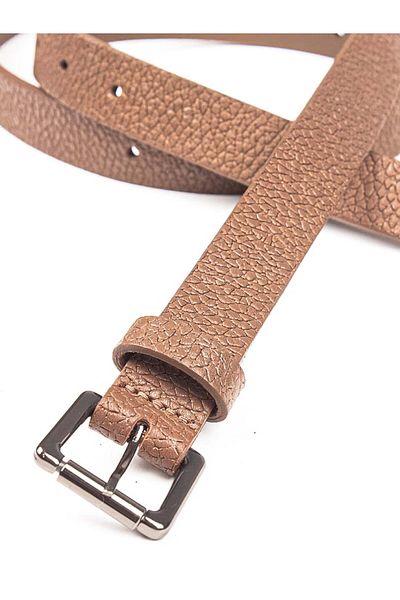 RİVUS Nickel Plated Square Metal Buckle Thin Leather Belt - Caramel