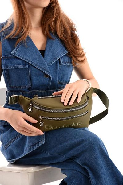 ImPolo Miya Lkhaki Green Texture Print Sports Women's Waist Bag 17X40 Size