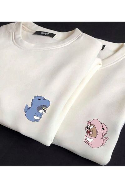 NEW TRENDY COLLECTİON 2 White Crew Neck - Graphic Printed Pair Combo