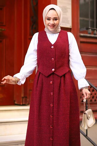 Tesettür Diyarı Women's Three Button Vest Tweed Hijab Suit