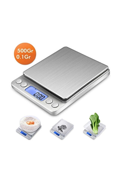 Genel Markalar Dijital Hassas Tartı 500gr/0.1gr, Mutfak Terazisi, Gümüş Renkli