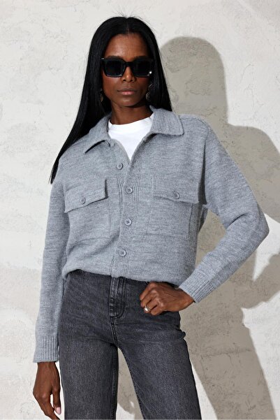 5in1Canpolat Gray Wool Jacket Cardigan