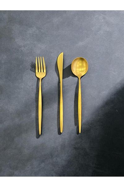 Maxx Doria Nagi Titanium Matte Gold 12-Person 84-Piece Fork Spoon Knife Set Pa1038