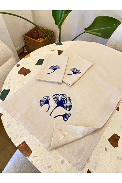 Merfico مفرش طاولة من الكتان من جينكو بيلوبا - مطلي يدويًا