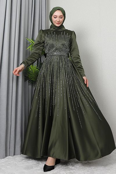 GİZ AGİYİM Βραδινό φόρεμα Hijab σε Χακί Χρώμα