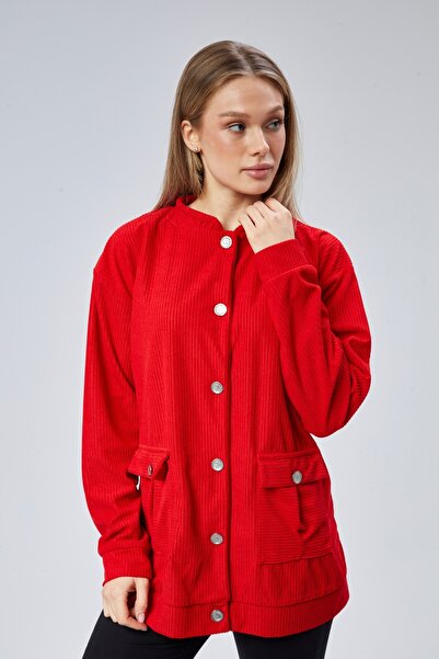 BW BEST WOMAN Velvet Fabric Double Pocket Buttoned Sports Jacket-Ftl01