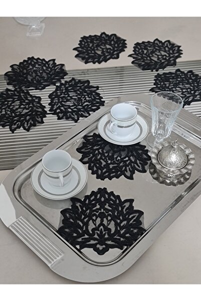 Esteks Dantel ve Tekstil Aksesuarları Dekoratif Güpür Dantel Kahve Kokteyl Sunum Peçetesi  6 Adet