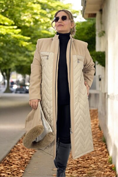 yagmurberen Plus Size Quilted Coat - Detachable Hood, Sleeve and Shoulder Lining