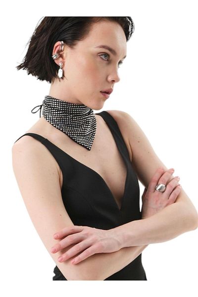 RİVUS White Jewelled Scarf with Adjustable Lacing Detail