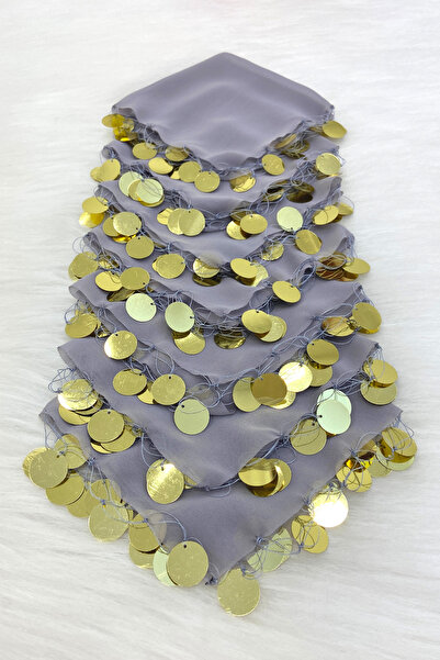 ZEYMERADE منديل شيفون هالاي رمادي ذهبي 10 قطع، العروس والعريس وحفلات الزفاف والحناء والختان والخطوبة والعروس