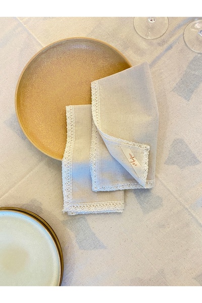 Merfico 2 منديل طاولة دانتيل كتان (45×45 سم)