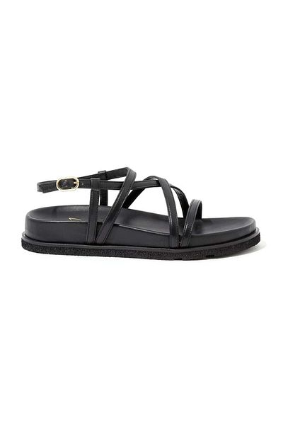 RİVUS Sandale plate cu curea din piele - Negru