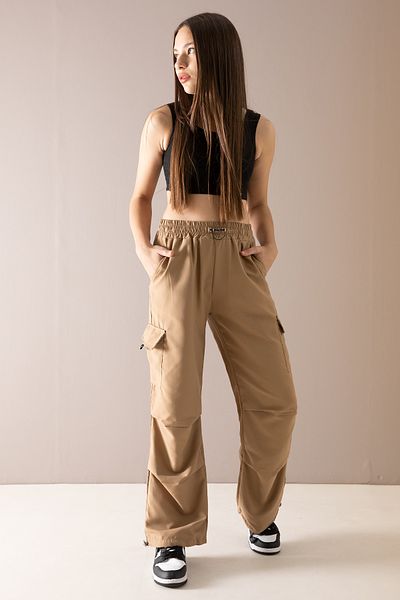 Cansın Mini Coffee Cargo Pocket Elastic Leg Girl's Parachute Pants 19884