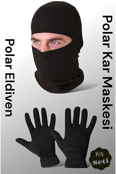 Fatih Unisex Black Thermal Winter Quality Fleece Gloves-Snow Mask