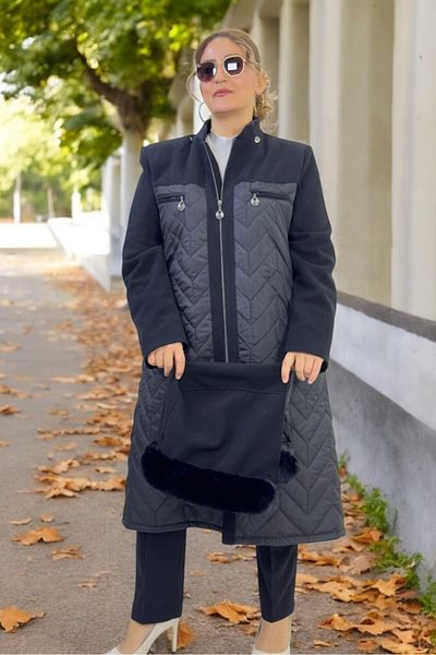 yagmurberen Plus Size Quilted Coat - Detachable Hood, Sleeve and Shoulder Lining