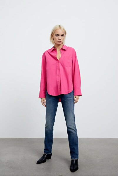 Moda Banuş Oversize Pink Shirt with Pockets