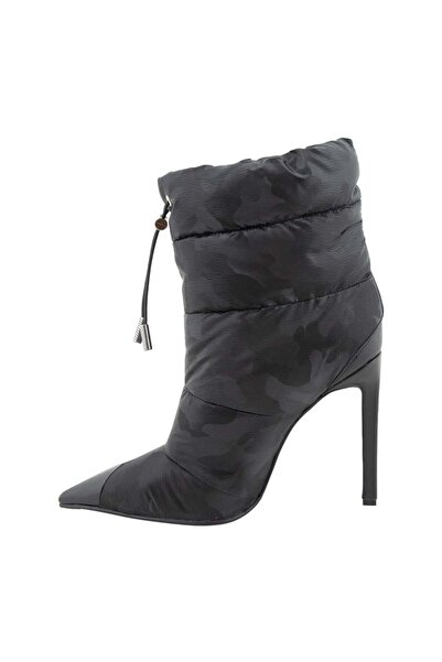 RİVUS Camouflage Pattern Inflatable Heeled Boots with Stopper - Black