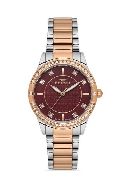 FERRO Quartz Steel Rose/Grey Red Dial 32 mm Women's Wristwatch