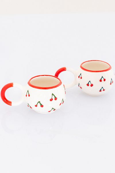 Bally Home مجموعة من 2 كوب مصنوع يدويًا من السيراميك بنمط الكرز