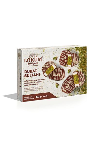 Lokum Atölyesi 250 g Dubai Sultan Sultan Turkish Delight with Pistachio Crispy Kadayif Filling Milk Chocolate Covered