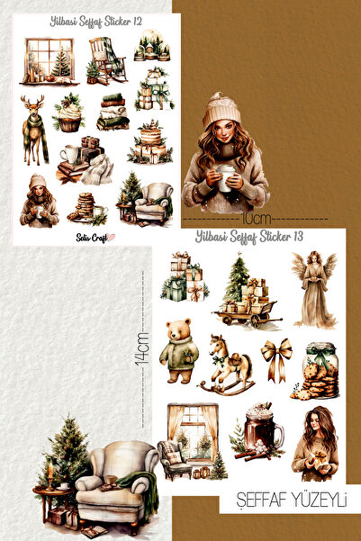 SelisCraft Yeni Yıl Temalı Şeffaf Sticker Seti 12-13 Ajanda Planlayıcı Bullet...