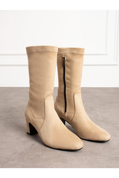 Alemdar Shoes LENİS Крем-замшеві жіночі чоботи на підборах