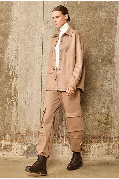 Unıquemode UW 254018   PANTALONI DETALIAȚI CU FERMOAR, ȚESĂTURĂ DE piele intoarsa