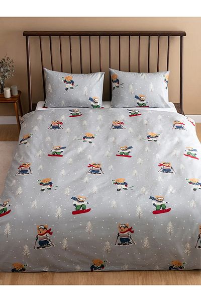 LC Waikiki Lcw Grey Bear Teddy Printed Double Duvet Cover Set