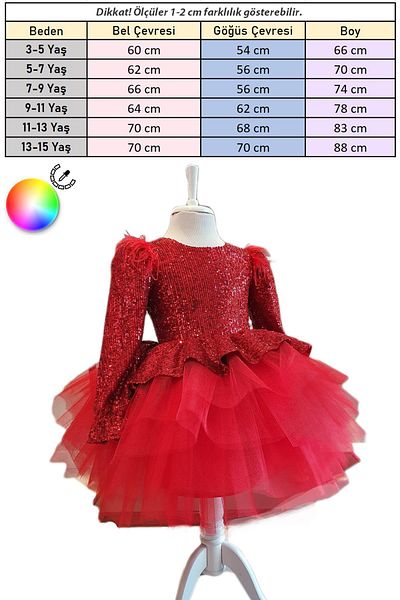 Mashotrend Feather Shoulder V Back Sequined Girls' Dress - Children's Evening Dress - Girls' Evening Dress - Children's Graduation Dress