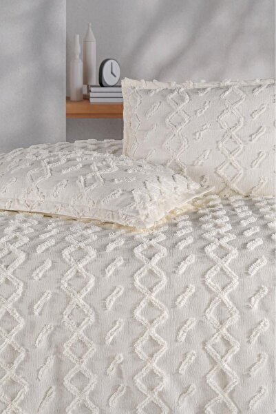 BlueMaison Butik Şönil Battal Boy Yatak Örtüsü Jaqua Ekru