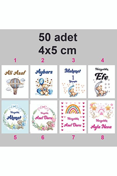 HEDİYE35 Kişiye Özel Kolonya Çikolata Özel Gün Etiketi Baby Shower Sticker 4x5 Cm 50 Adet