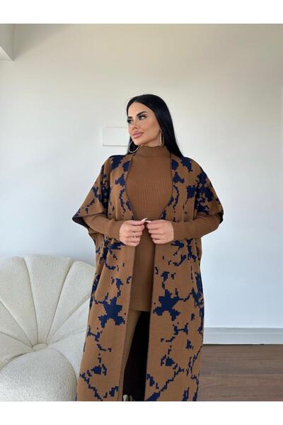 newmisal طقم تريكو بتفاصيل بونشو من الزجاج المكسور