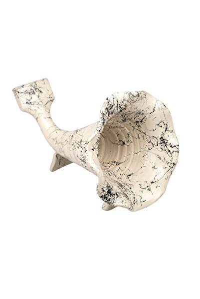 HANMADE EL BOYAMASI (BEYAZ MERMER DESENLİ) KIRMIZI TOPRAKTAN ÇÖMLEK AKUSTİK CEP GRAMAFON (40cm x 27cm)