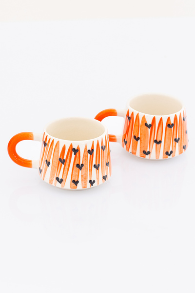 Bally Home Set of 2 Handmade Ceramic Heart Patterned Mug