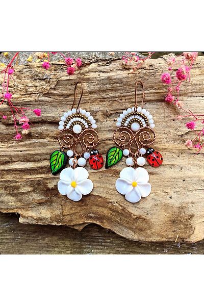 MODA Copper Wire Winding-Fimo Flower Earrings