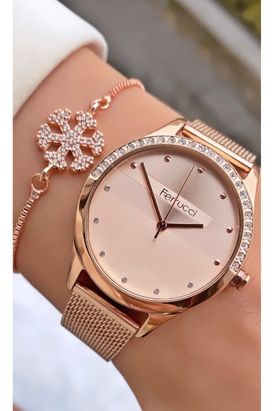 Ferrucci Marka Rose Gold Renk Çelik Kordon 2 Yıl Garantili Kadın Kol Saati - ...