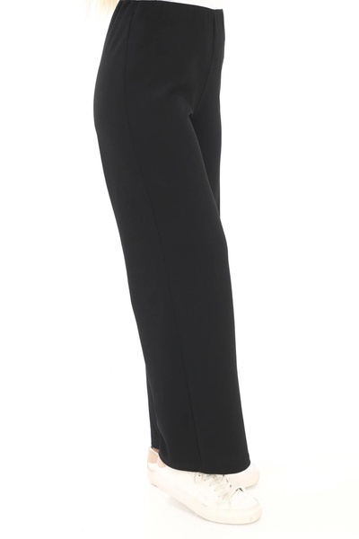 lodmela Elastic Waist Lycra Palazzo Trousers 6004-Black