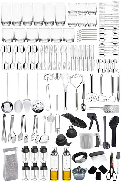 Mirilliahome Kitchen and Dowry Set - 12 Person Fork Spoon Knife and Serving Utensils