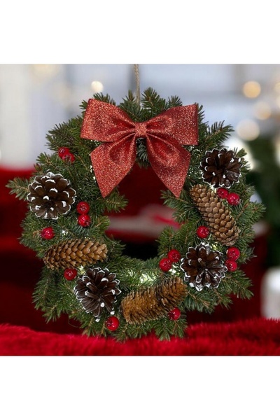 Marrone Işıklı Kapı Süsü Ledli Yılbaşı Süsü Kapı Süsü Kokina Kozalak