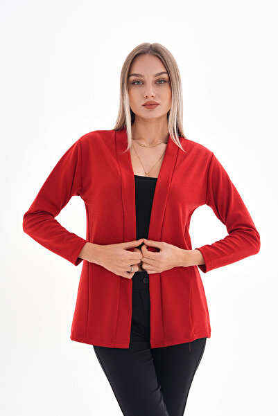 DEVRİMAY TEKSTİL Women's Red Shawl Collar Lycra Crepe Jacket