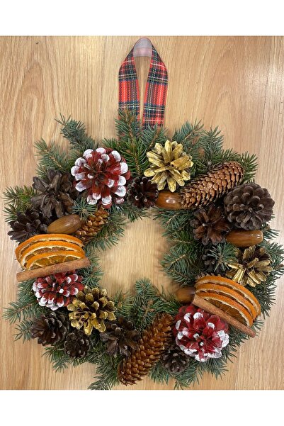 Marrone Канела Портокал Декорация за врата Коледа Нова година Борови шишарки ...