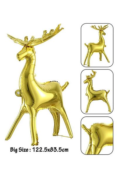 Atölye Mi Gold Colored Big Deer Foil Balloon - Footed Christmas Balloon