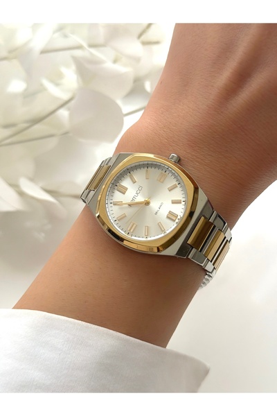 Ferrucci FERRUCCİ-(ذهبي وفضي) ساعة يد نسائية-