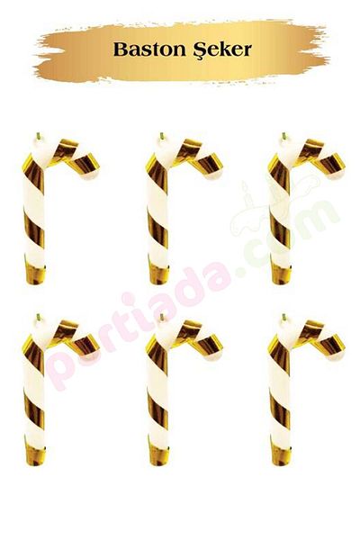 PARTİADA Yilbasi - 7 cm Σετ 6 χρυσό λευκό δέντρο στολίδι Candy Cane