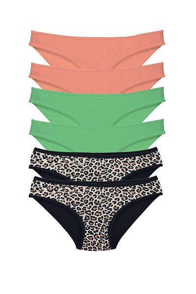AC BOX 6 Pieces Lycra Women's Slip Panties Leopard Powder Green